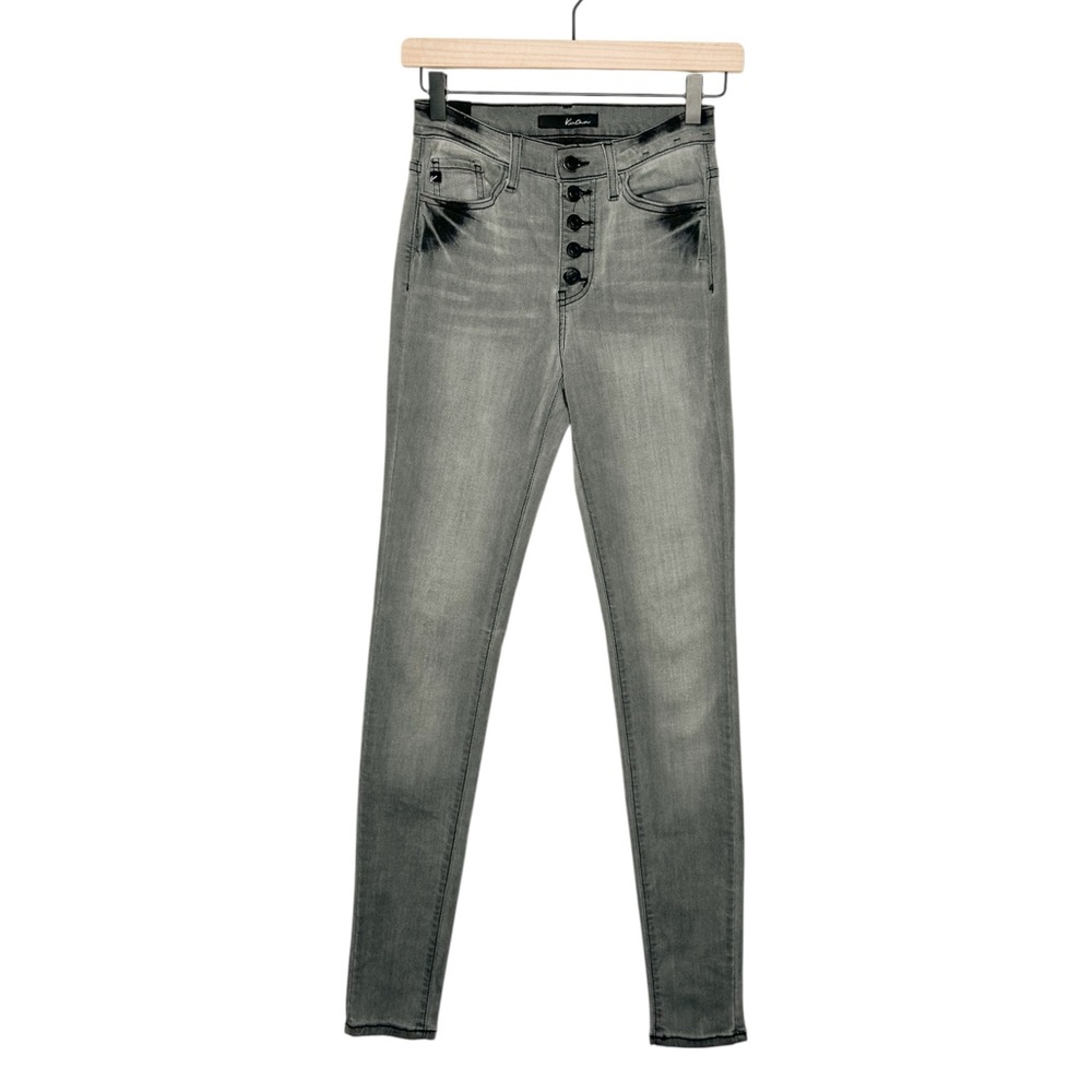 Kancan High Rise Button Fly Grey Denim Skinny Jeans 25‎